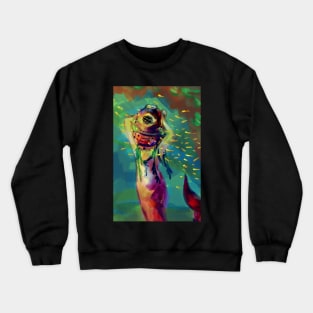 Mermay Mermaid stuck in a deepsea diver helmet undersea underwater fantasy art Crewneck Sweatshirt